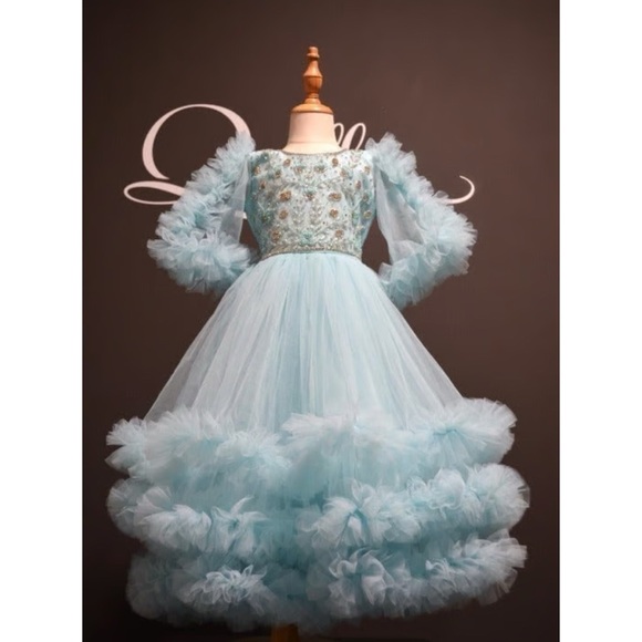 Etsy Quills Custom Frozen Ice Blue Tulle Beaded Ruffle Frill Pageant Dress  6 / 7 - www.disolcolor.com